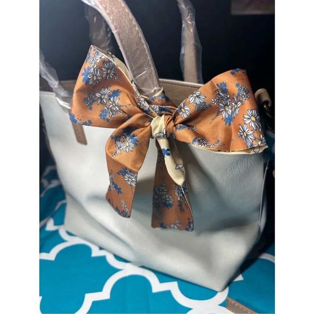 New Brown Floral Silk Scarf Tie Twilly Purse Bag 2.5” x 34”